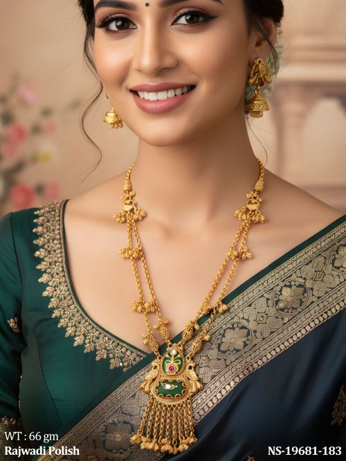 Green Heritage Necklace Set with Stone Work