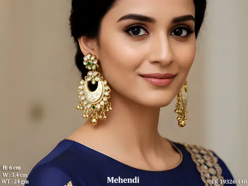 Kundan Earrings in Mehendi Finish for Women
