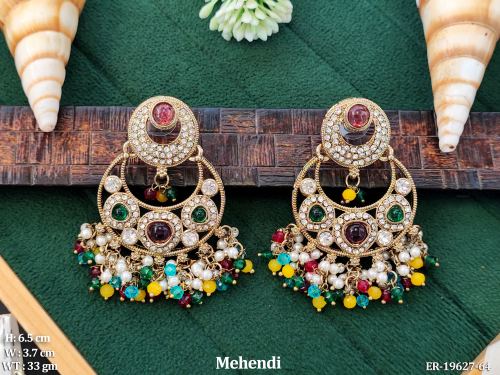 Pearl Chandbali Earrings in Mehendi Finish in Multi, photo 6 of 8