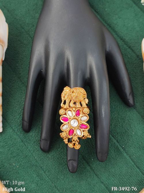 Antique High Gold Elephant Motif Floral Statement Ring