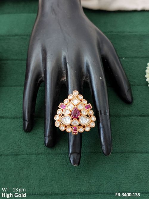Kundan Stone-Studded Finger Ring in Ruby, photo 2 of 5