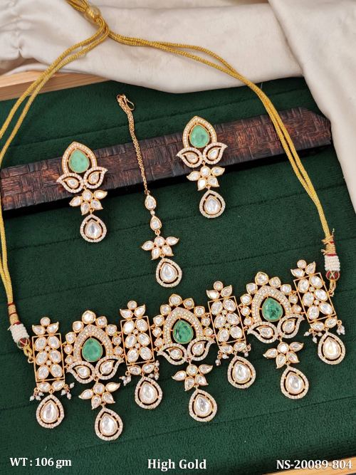 Wedding Wear Kundan Jewellery Set for Women in Mint Green, photo 4 of 4
