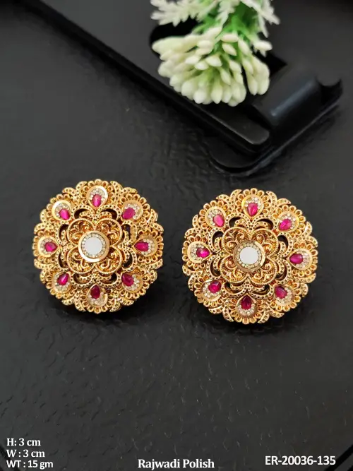 Antique Stone-Studded Earrings in Rajwadi Finish