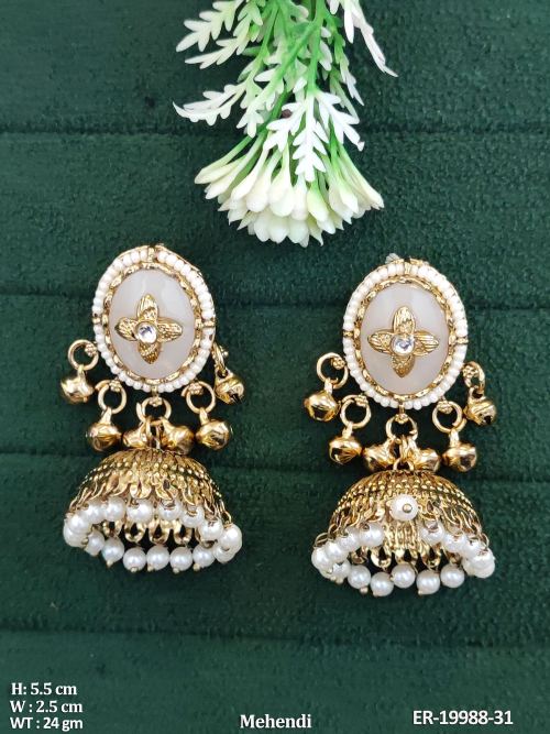 Antique Jhumka Earrings with Pearls in White, photo 5 of 7