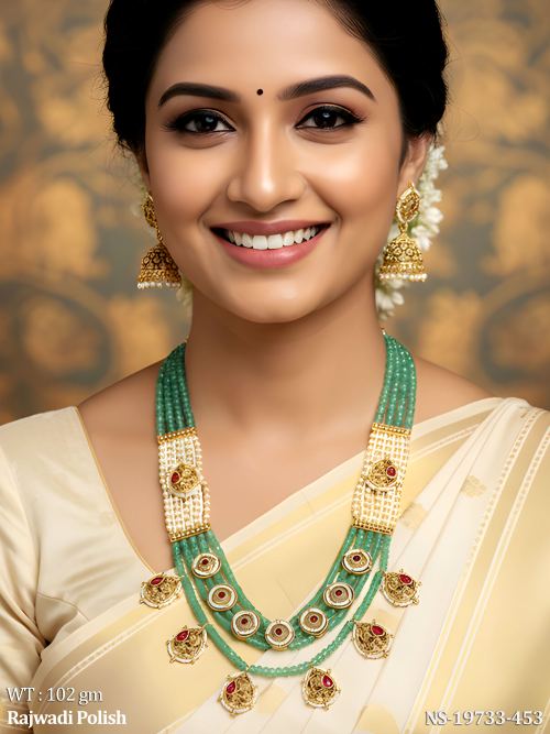 Kundan Necklace Set with Stone Work in Rajwadi Finish