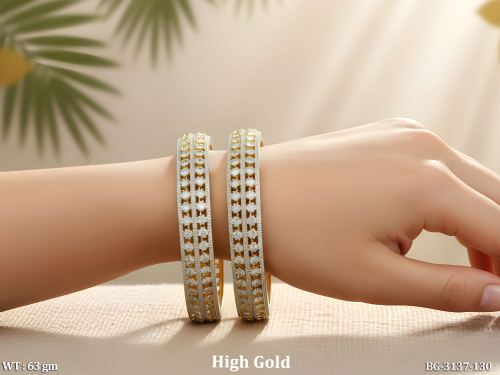 High Gold American Diamond Designer 2 Bangles Set
