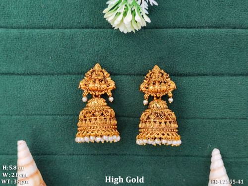 Lakshmi Stone-Studded Jhumka Earrings for Women, photo 2 of 3