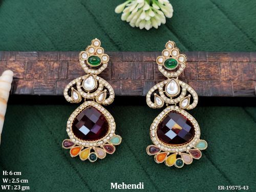 Party Wear Traditional Earrings with Stone Work in Multi, photo 2 of 3