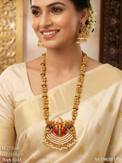 Temple Peacock Jewellery Set with Stone Work