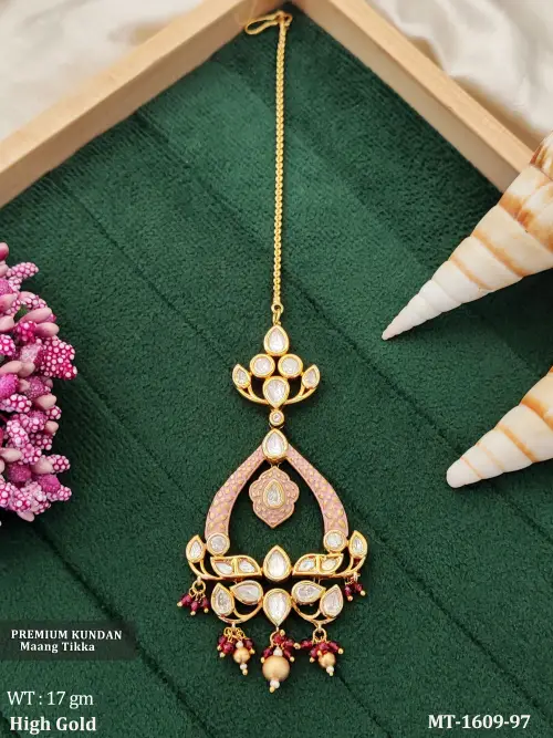 Kundan Full Stone High Gold Polish Party Wear Maang Tikka   