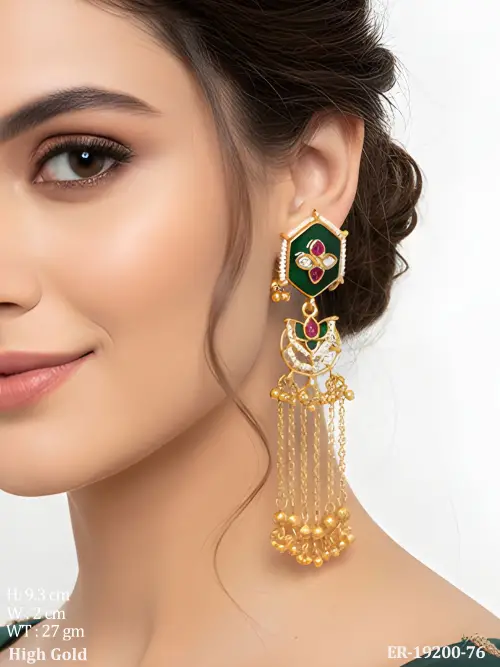 Long Temple Earrings with Stone Work