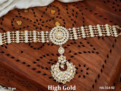Antique Jewellery High Gold Polish Clustered Pearl Party Wear Hair Accessories   