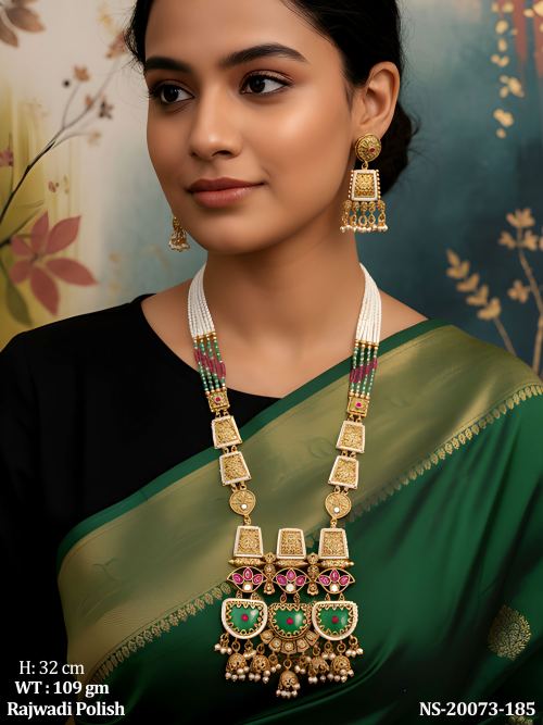 Heritage Necklace Set with Earrings in Rajwadi Finish