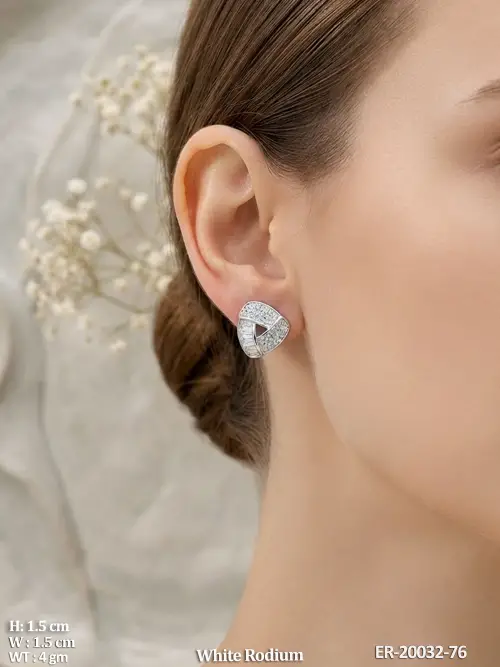 Premium Designer CZ White Rodium Earrings
