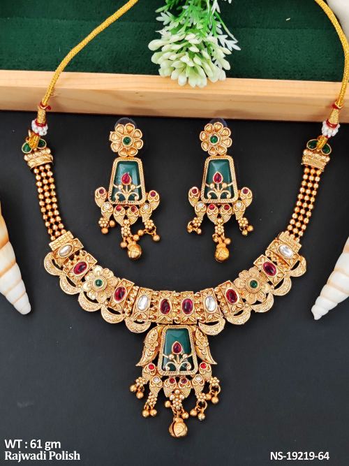 Wedding Wear Ethnic Necklace Set with Stone Work, photo 2 of 3