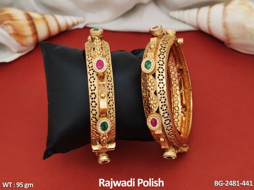 Party Wear Antique Bangle Set in Rajwadi Finish for Women