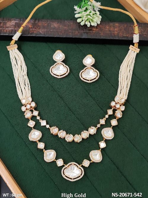 White Traditional Necklace Set with Earrings with Stone Work, photo 2 of 2