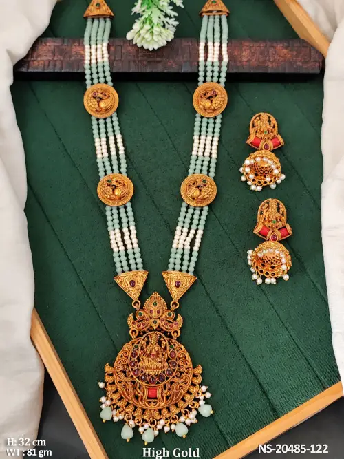 Fancy South Indian Temple Necklace Set High Gold