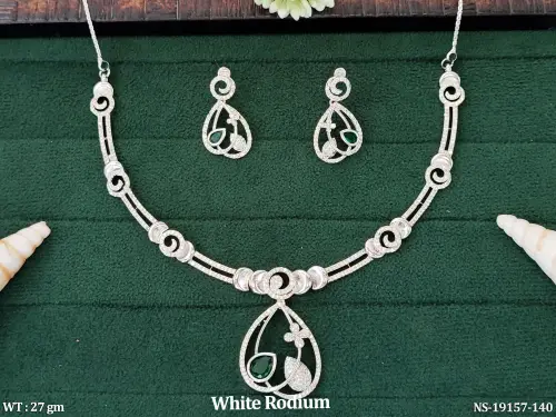 White Finish Stone-Studded Necklace Set for Women
