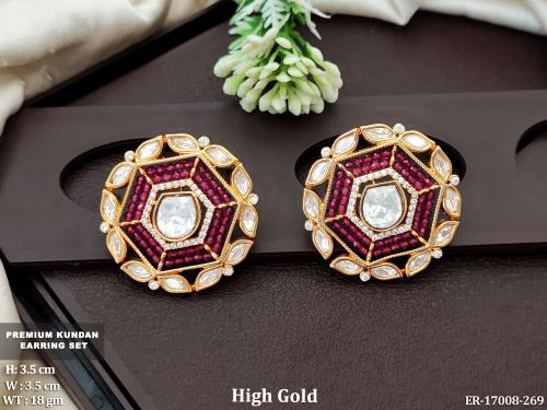 Party Wear Kundan Earrings with Stone Work in Ruby, photo 3 of 6
