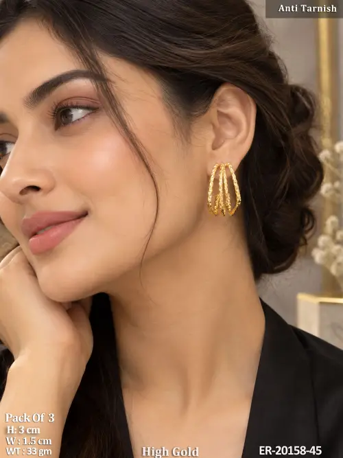 Stylish Anti Tarnish Gold Earrings Pack of 3