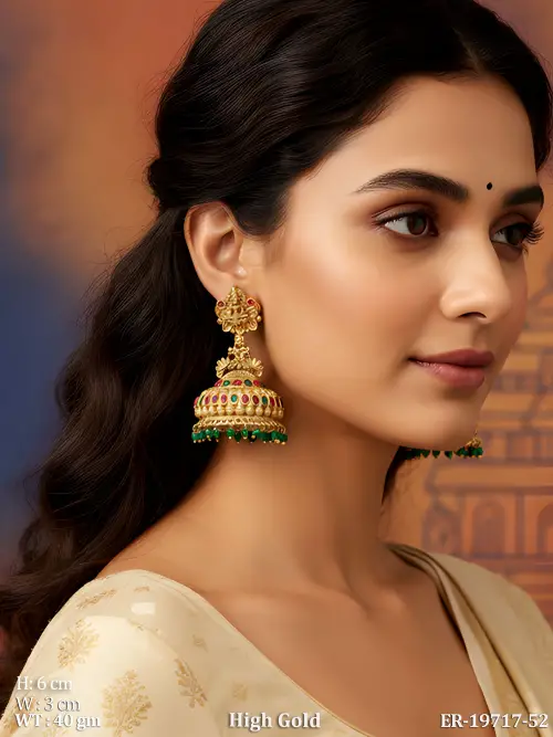 Stone-Studded Temple Jhumki Earrings for Women