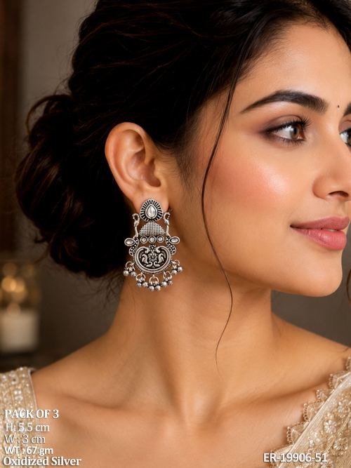 Oxidised Finish Antique Drop Earrings for Women