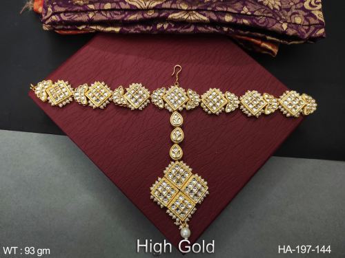High Gold Polish Fancy Design Kundan Hair Accessories Party wear Kundan Matha Patti