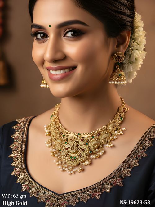 Temple Lakshmi Jewellery Set with Stone Work
