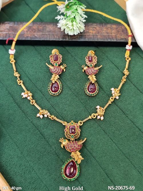 Traditional Antique Peacock Necklace With Earrings