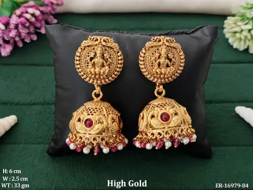 Stone-Studded Temple Jhumka Earrings for Women
