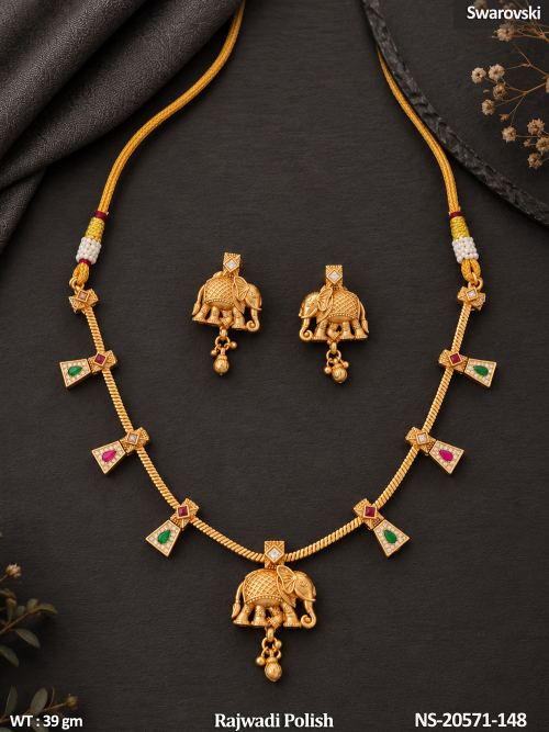 Heritage Stone-Studded Necklace Set in Rajwadi Finish, photo 3 of 4