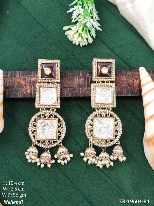 Long Pearl Jhumka Earrings for Women in Ruby, photo 4 of 8