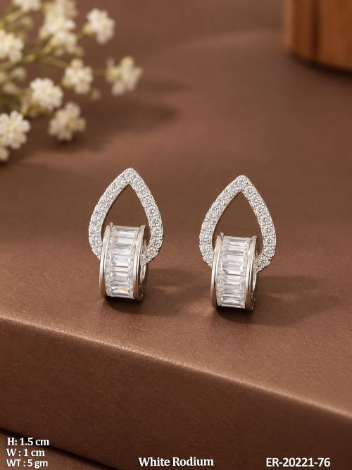 White Finish Stone-Studded Earrings for Women, photo 2 of 3