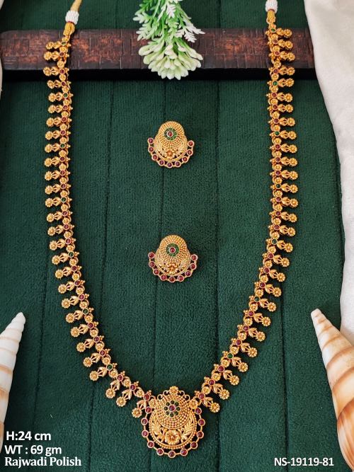 Necklace Set with Stone Work in Rajwadi Finish in Ruby Green, photo 2 of 3