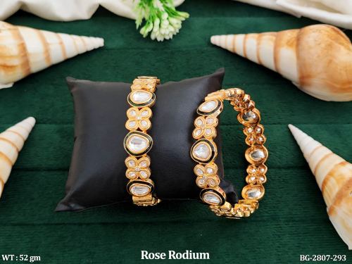 Stone-Studded Bangles in Rose Finish Set of 2