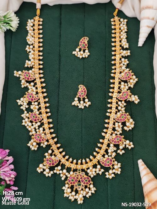 Matte Finish Traditional Necklace Set for Women in Ruby Green, photo 3 of 4