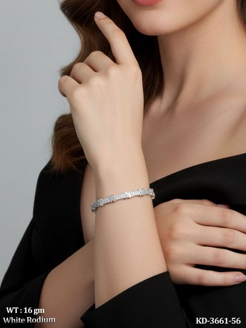 Premium CZ Stone White Rhodium Designer Kada