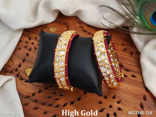 Classic Stone-Studded Kundan Bangles for Women Set of 2