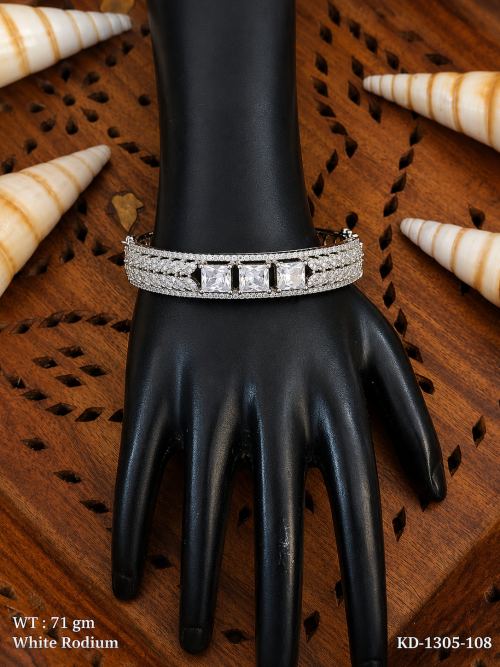 Square Stone Kada in White Finish for Women
