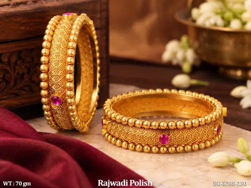 Traditional Stone-Studded Bangles in Rajwadi Finish Set of 2, photo 2 of 3