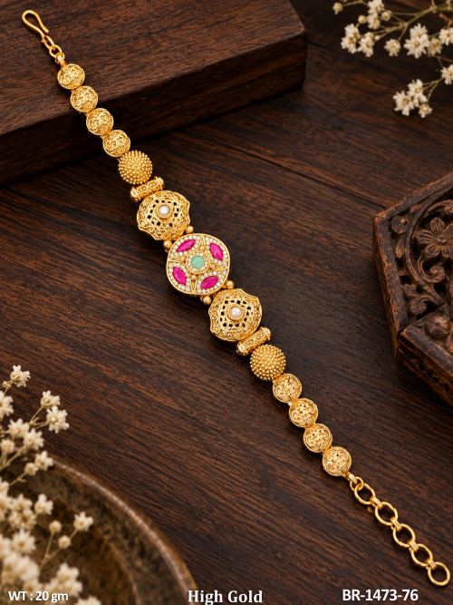 Classic Antique Stone-Studded Bracelet in Mint Green Ruby, photo 4 of 4