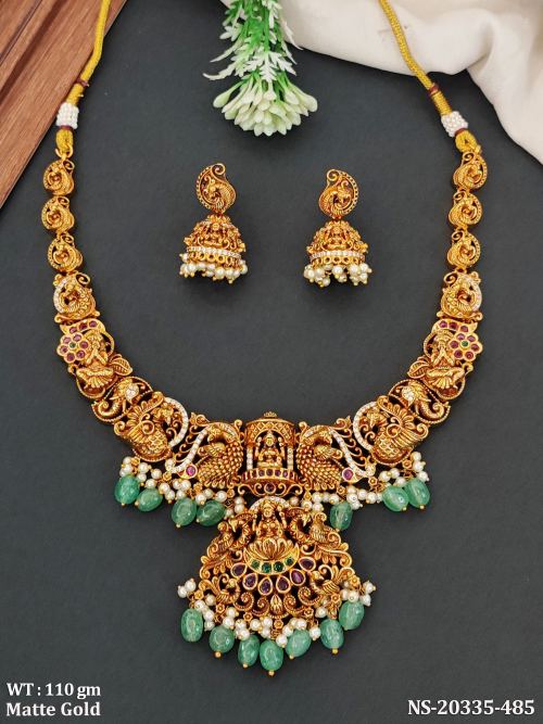 Temple Peacock Necklace Set with Stone Work, photo 2 of 4