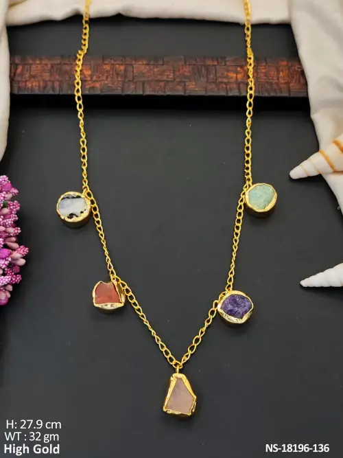 Chain Necklace with Five Stone Drops for Women