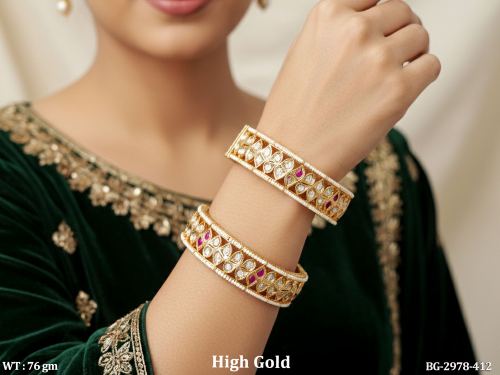 Stone-Studded Kundan Bangles for Women