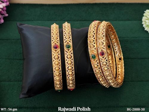 Antique Stone-Studded Bangles in Rajwadi Finish Set of 4