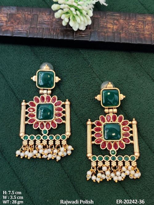 Pearl Royal Drop Earrings for Women in Green Ruby, photo 3 of 4