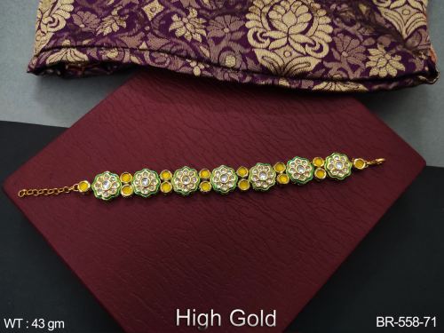 Classic Party Wear Kundan Bracelet in Yellow, photo 5 of 11