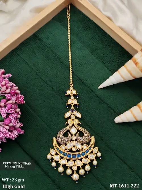 Kundan Designer High Gold Polish Fancy Style Maang Tikka    