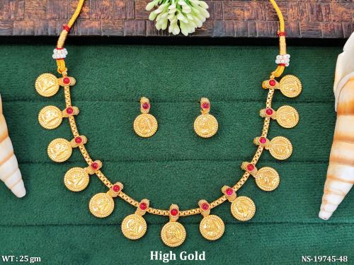 Classic Stone-Studded Traditional Necklace Set with Earrings for Women in Ruby, photo 3 of 4